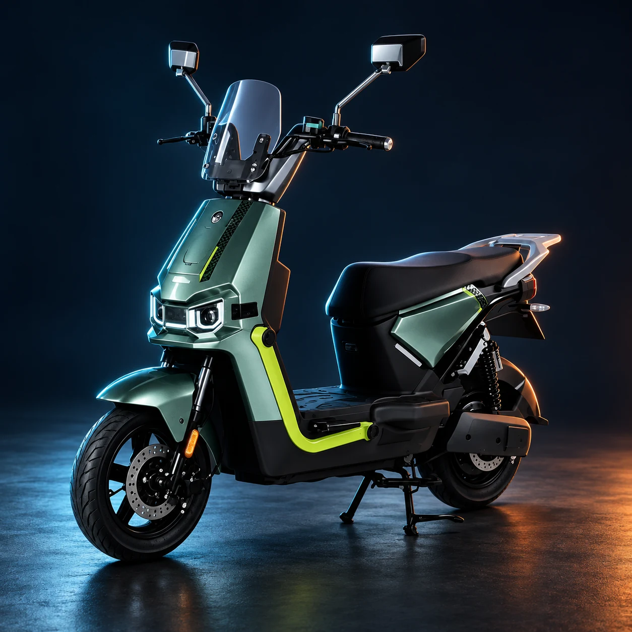 Super God flagship electric moped in a premium studio setting